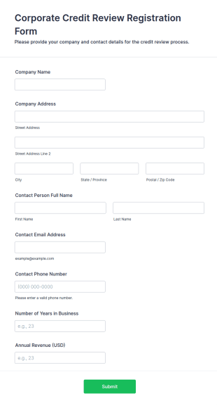 Corporate Credit Review Registration Form Template