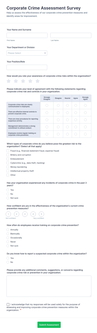 Corporate Crime Assessment Survey Form Template