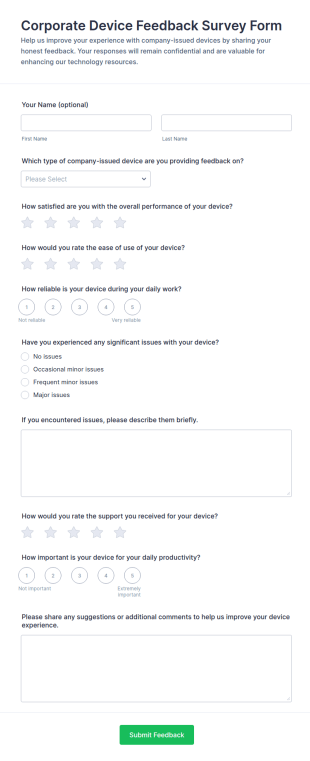 Corporate Device Feedback Survey Form Template