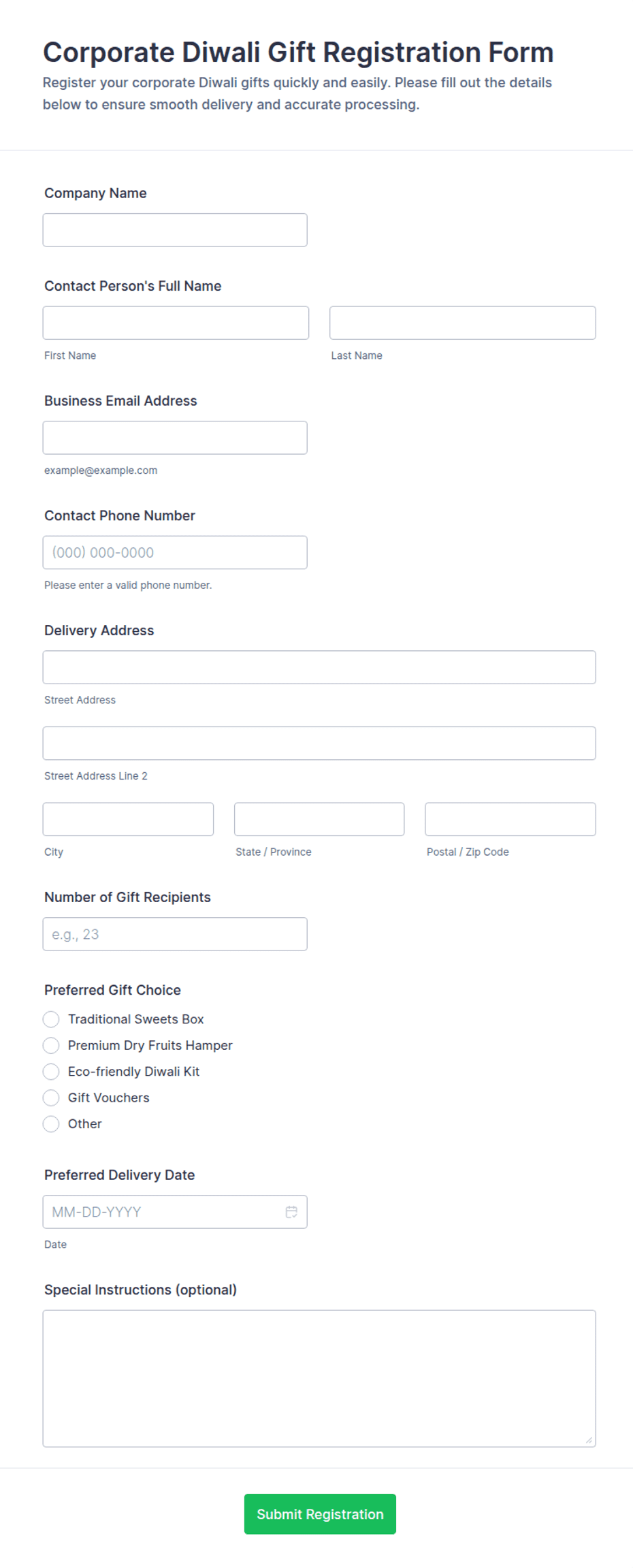 Corporate Diwali Gift Registration Form Template | Jotform