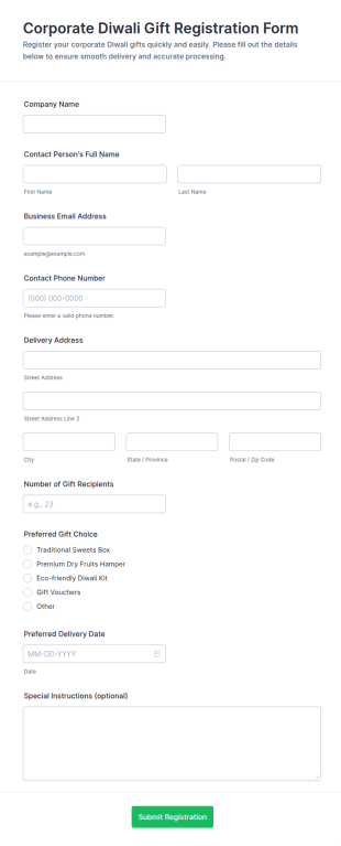 Corporate Diwali Gift Registration Form Template