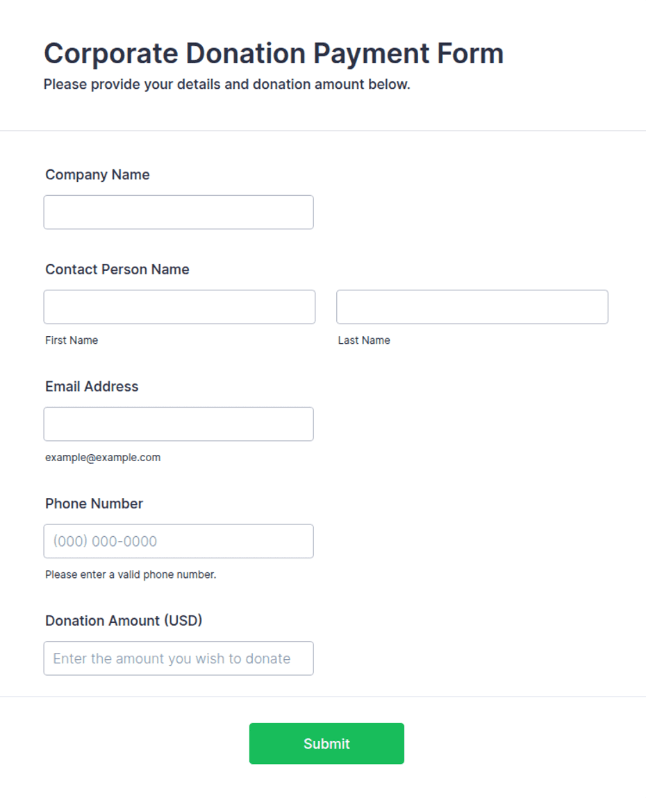 Corporate Donation Payment Form Template | Jotform