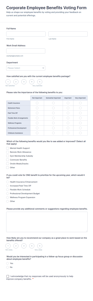 Corporate Employee Benefits Voting Form Template