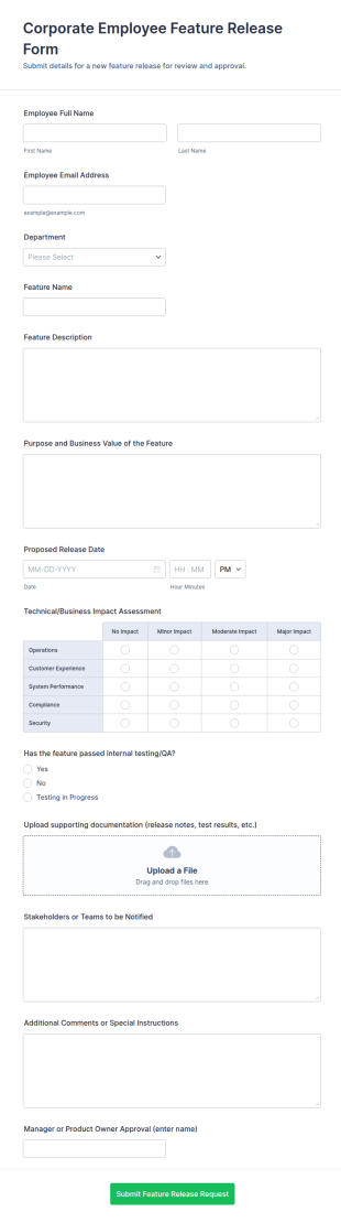 Corporate Employee Feature Release Form Template