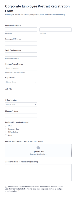Corporate Employee Portrait Registration Form Template