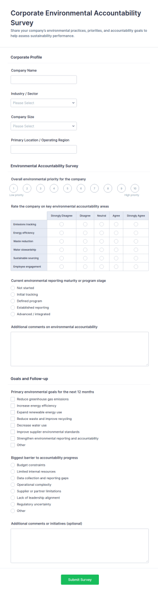 Corporate Environmental Accountability Survey Form Template