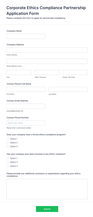 Corporate Ethics Compliance Partnership Application Form Template