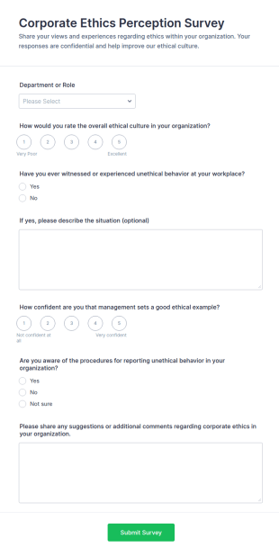 Corporate Ethics Perception Survey Form Template