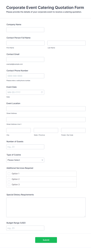 Corporate Event Catering Quotation Form Template