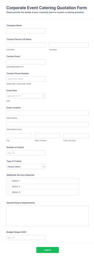 Corporate Event Catering Quotation Form Template