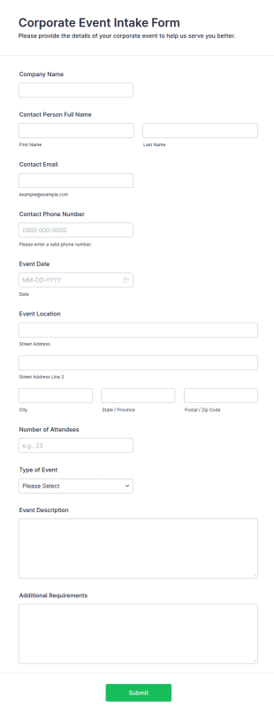 Corporate Event Intake Form Template