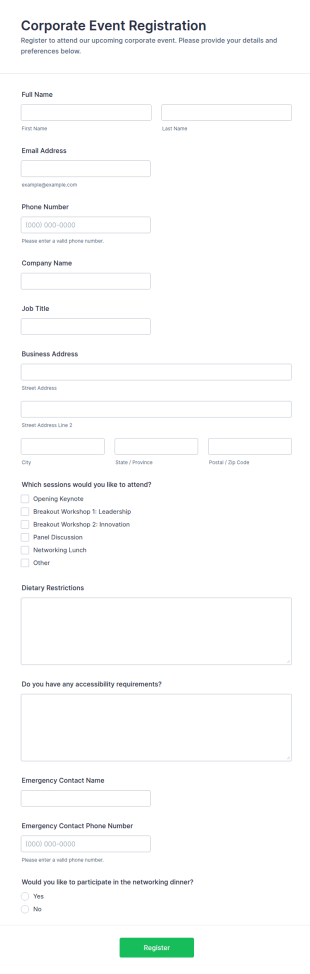 Corporate Event Registration Form Template