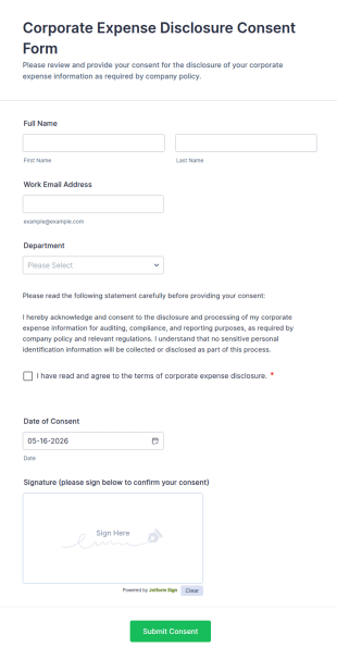 Corporate Expense Disclosure Consent Form Template