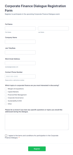 Corporate Finance Dialogue Registration Form Template