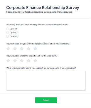 Corporate Finance Relationship Survey Form Template