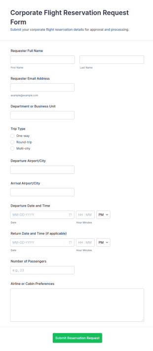 Corporate Flight Reservation Request Form Template