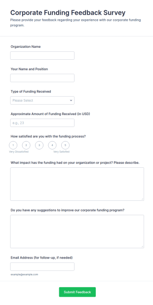Corporate Funding Feedback Survey Form Template