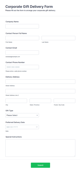 Corporate Gift Delivery Form Template