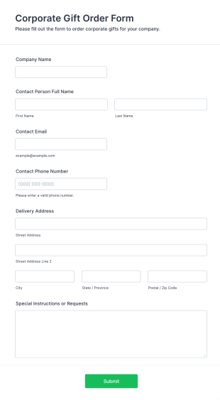 Corporate Gift Order Form Template