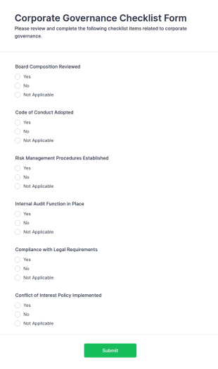 Corporate Governance Checklist Form Template