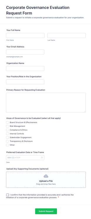 Corporate Governance Evaluation Request Form Template