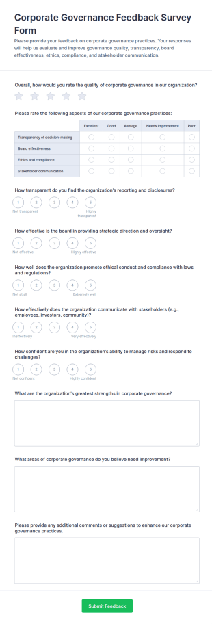 Corporate Governance Feedback Survey Form Template