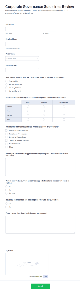 Corporate Governance Guidelines Review Form Template