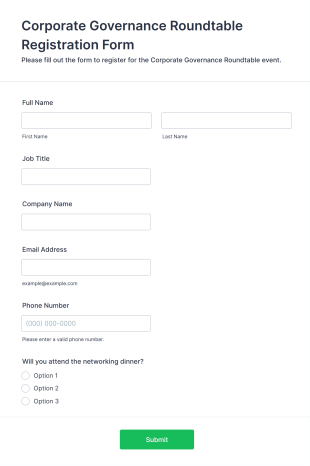 Corporate Governance Roundtable Registration Form Template