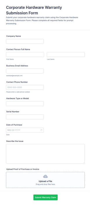 Corporate Hardware Warranty Submission Form Template