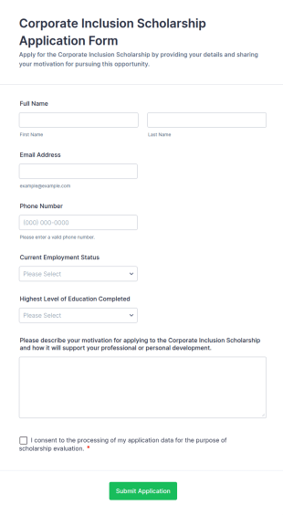 Corporate Inclusion Scholarship Application Form Template