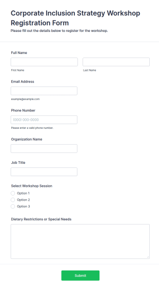 Corporate Inclusion Strategy Workshop Registration Form Template