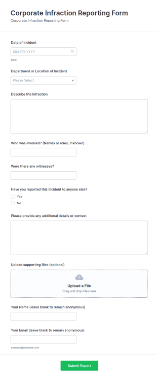 Corporate Infraction Reporting Form Template
