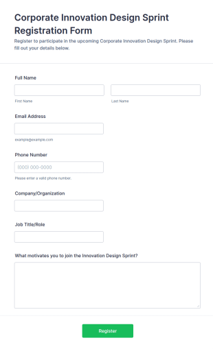 Corporate Innovation Design Sprint Registration Form Template