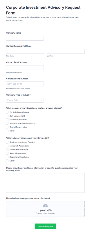 Corporate Investment Advisory Request Form Template