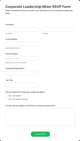 Corporate Leadership Mixer RSVP Form Template