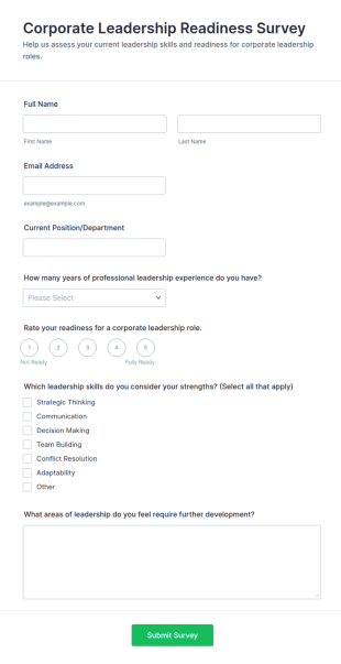 Corporate Leadership Readiness Survey Form Template