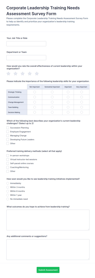 Corporate Leadership Training Needs Assessment Survey Form Template