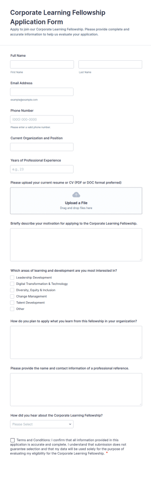 Corporate Learning Fellowship Application Form Template