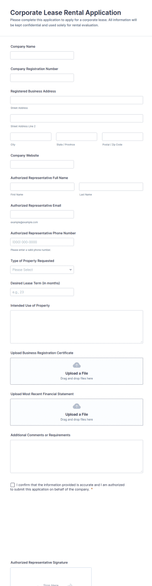 Corporate Lease Rental Application Form Template