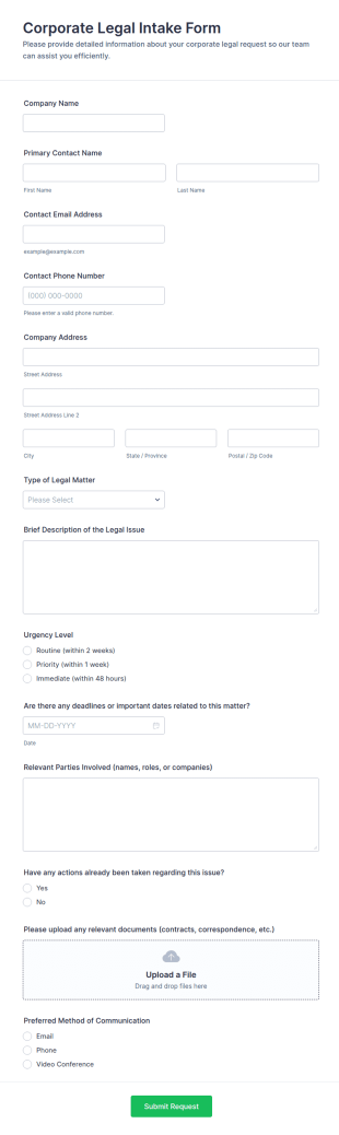 Corporate Legal Intake Form Template