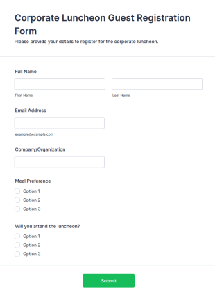 Corporate Luncheon Guest Registration Form Template