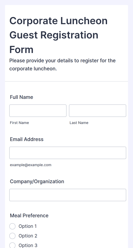 Corporate Luncheon Guest Registration Form Template | Jotform