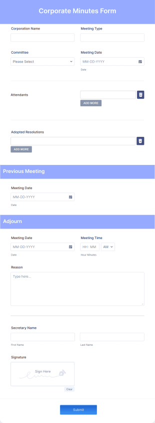 Corporate Minutes Form Template