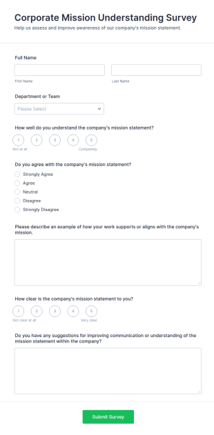Corporate Mission Understanding Survey Form Template