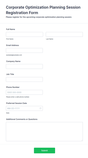 Corporate Optimization Planning Session Registration Form Template