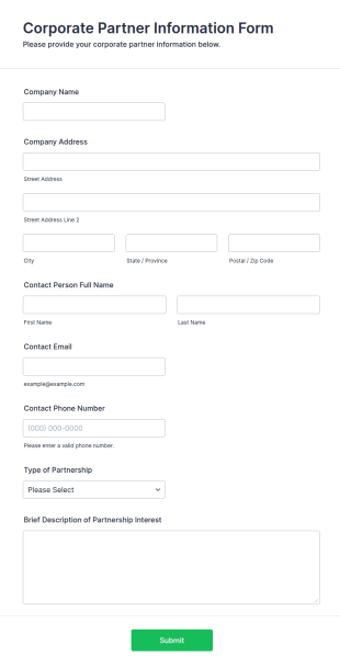 Corporate Partner Information Form Template