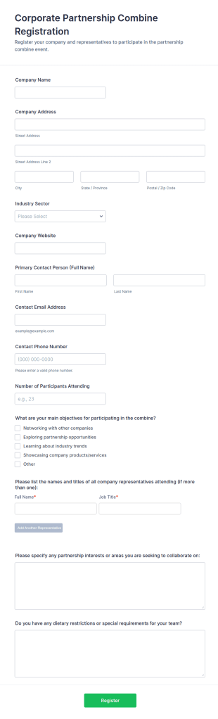 Corporate Partnership Combine Registration Form Template
