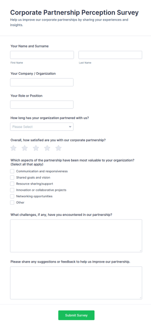 Corporate Partnership Perception Survey Form Template