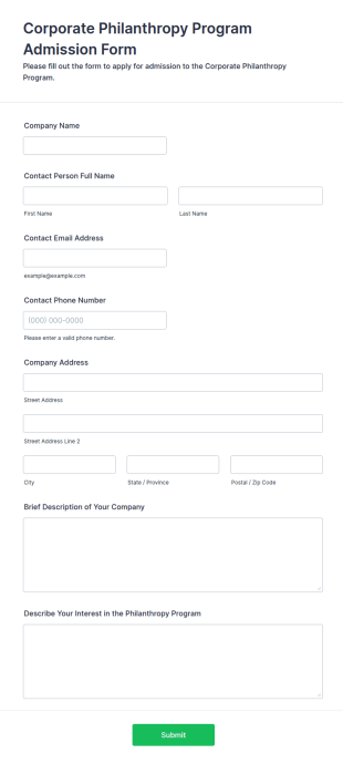 Corporate Philanthropy Program Admission Form Template