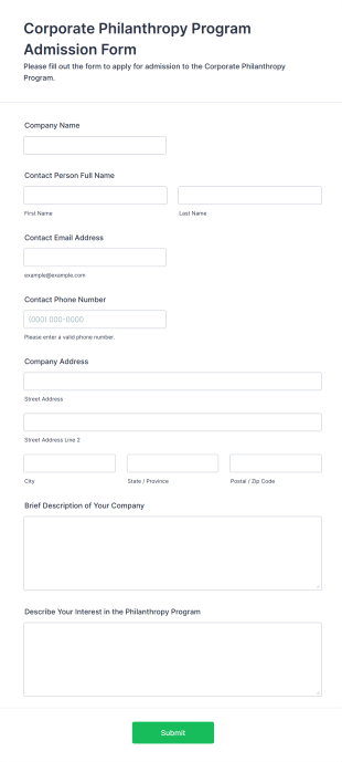 Corporate Philanthropy Program Admission Form Form Template